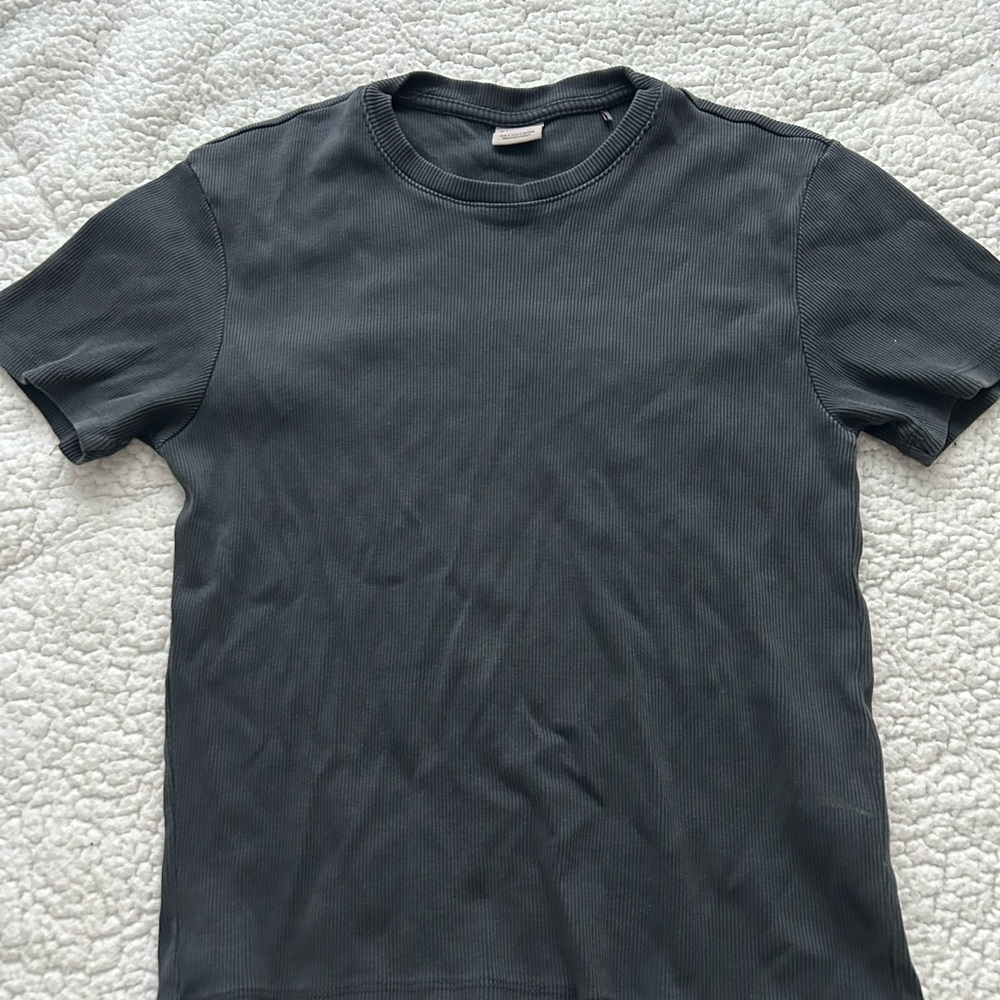 Bershka Cropped Gray Ribbed T-Shirt